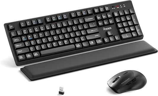 Wireless Keyboard and Mouse Combo,2.4G Full Size Wave Keys Ergonomic Keyboard with Wrist Rest for Natural Typing, 3 DPI Adjustable Ergonomic Mouse for Computer/Laptop/Windows/Mac (Black Graphite)