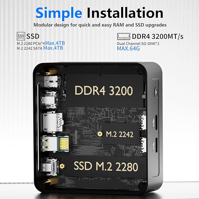 EGSMTPC Mini Desktop Computer, Intel Core i5-12450H (Up to 4.40GHz), 16GB DDR4 RAM, 1TB M.2 SSD, Mini PC Supports Triple 4K Display, USB 3.2, Wi-Fi 6, BT 5.2, RJ45 2.5G, Win 11 pro