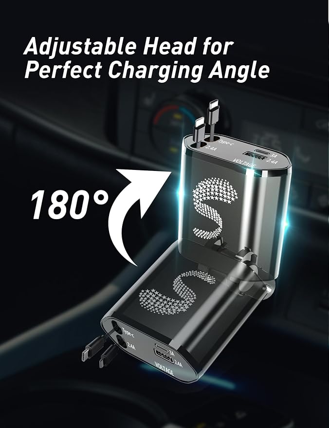 Retractable Car Charger USB C Fast Charging 120W, Car Accessories Cigarette Lighter Adapter Car iPhone17 16 15 14 13, Galaxy S26, Pixel Charger Travel Essentials Gift for Travelers, Men, Women
