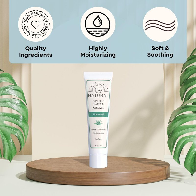 Way Natural Goat Milk Lotion, Fragrance-Free - Natural Facial Moisturizer for Women & Men w/Aloe - Hydrating Face Moisturizer for Dry Skin, Day & Night - Unscented Goat Milk Face Cream - 2oz Tube