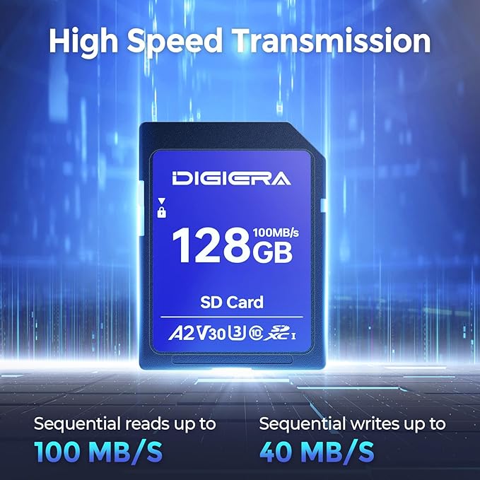 DIGIERA 128GB CS100 SDXC UHS-I Memory Card - up to 100MB/s, C10, U3, V30, 4K UHD, SD Card for Computers, Digital Cameras, Home Theatre Devices, Car Navigation Systems (1 Pack)