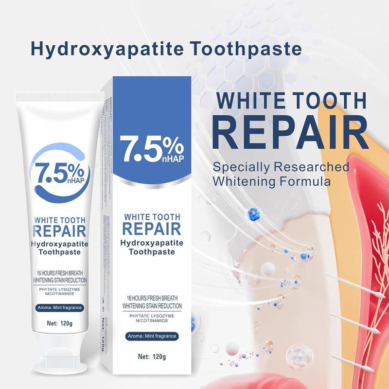7.5% Hydroxyapatite Toothpastes for Enamel Protection & Tooth Strengthening, 7.5% Nano Hydroxyapatite Toothpaste White Tooth Repair, Fluoride-Free with Gentle Mint, Fresh Breath (4)