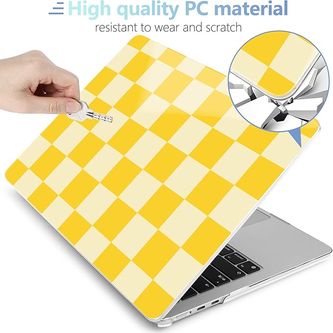 MEEgoodo Case for M5/M4/M3/M2 MacBook Air 13.6 inch 2026 2025 2024 2022, Fit Model A3449/A3240/A3113/A2681, Case Compatible with MacBook Air 13 inch, Yellow Squares