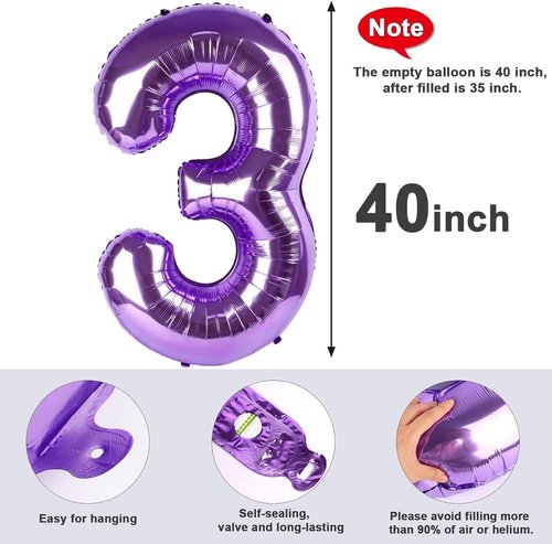 Balloon 15 Number - 40 Inch Purple Foil Balloon for 15th Birthday & Anniversary Celebrations