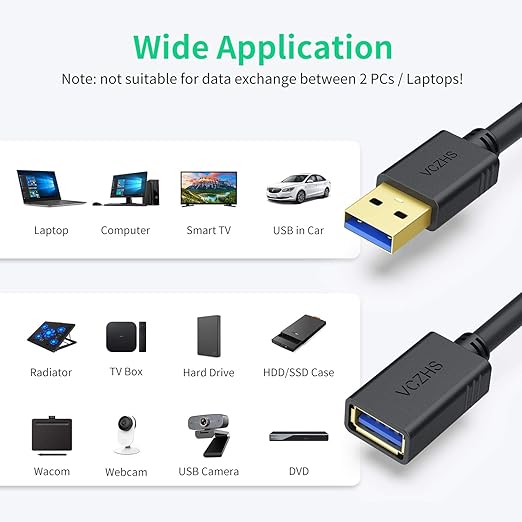 VCZHS Tech USB 3.0 Extension Cable 25 FT, Heavy-Duty 22AWG Power Wire, USB Extender Cord, High-Speed 5Gbps Type A Male to Female for Remote Printer, Webcam, and PC Peripherals
