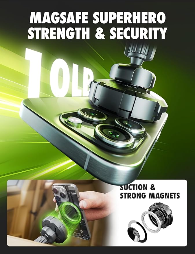 Bracketron Magnetic Car Mount for Cell Phone, MagAlign Max Car Vent Phone Mount【Strongest Magnetic+ Suction】, Vent Phone Mount for Car for iPhone 17 Pro Max 16 15 14 13 12 - MagSafe Car Accessories