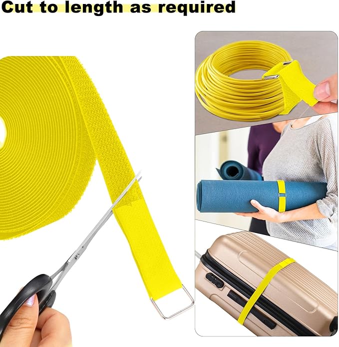 YMCRLUX 1"x16ft Hook and Loop Straps with 25 Metal Buckles, Adjustable Fastening Cable Straps, Cut-to-Length Cinch Strap, Reusable Nylon Securing Cord Ties for Organizer or Storage, 1 inch Wide,Yellow