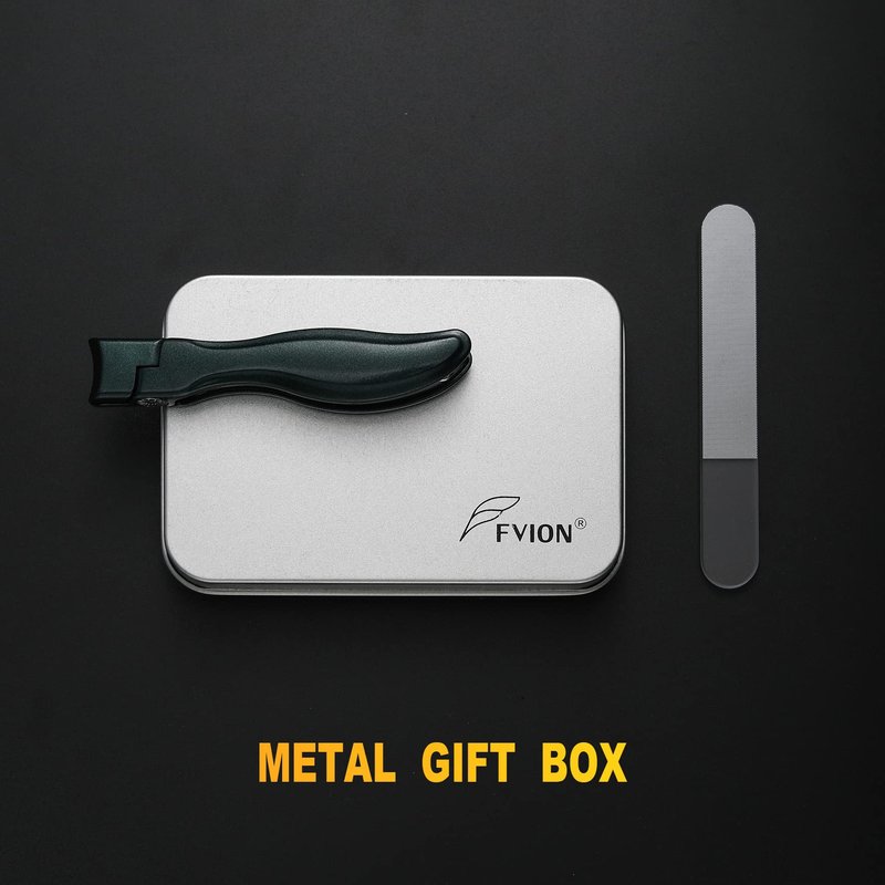 FVION Nail Clipper for Thick Fingernail and Toenail, Wide Jaw Nail Clippers with Crystal File, Large Toe Nail Clipper with Catcher for Men and Women, Nail Cutter Set - Green
