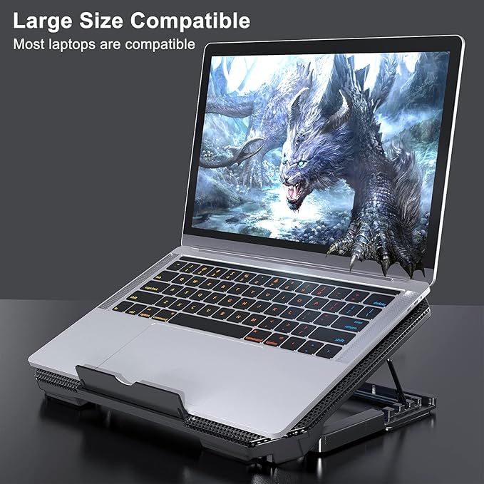 LIENS Laptop Cooling Pad with Adjustable Height Two 5.1 Inches Fan 2 USB Ports Suitable for 12"-15.6" Laptops（Black）