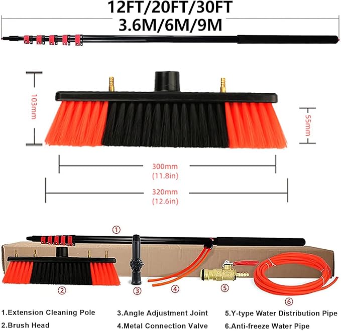 Window Telescopic Cleaning Brush with Extension Pole, Suitable for Cleaner Conservatory Roof Photovoltaic Panel Cleaning Extendable Solar Panel Roof Cleaning Tools,30cmBrush-3.6mRod