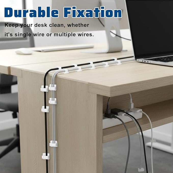 Gjinxi 100 PCS Adhesive Cable Clips Ethernet Cord Holder Ties, U Shape Cable Wall Clip Wire Clips Organizer, Cord Management Staples for Ethernet Wire Holders for Cords Christmas Lights TV PC Desk Car