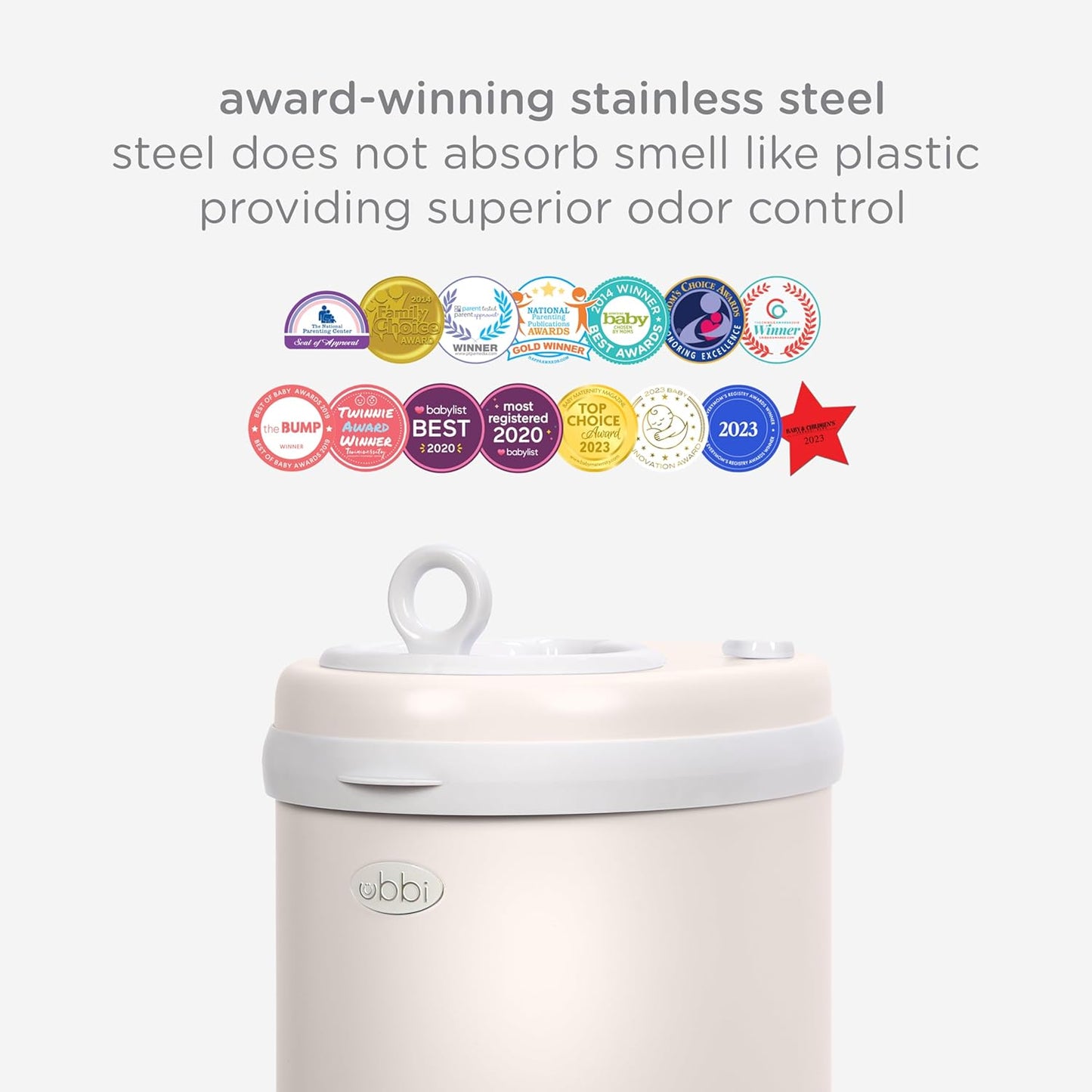 Ubbi Steel Diaper Pail - Odor Locking Design, No Special Bags Needed | Award-Winning Ivory Color