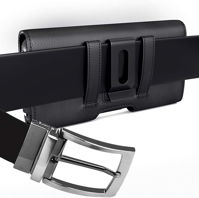 PiTau Phone Belt Case for iPhone 17 16 16e 15 14 13 12 11 Xs X XR (Including Pro Models), Cellphone Holster Clip Pouch, ID/Credit Card Holder, Fits with Otterbox Cover on, Black