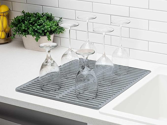 WeatherTech DishMat Contain - 16" x 18" Drip Dry Hand-Washed Dish Drying Mat, Slate