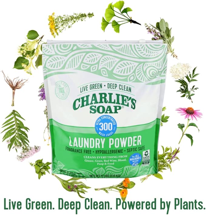 Charlieâs Soap Laundry Powder (300 Loads, 2 Pack) Hypoallergenic Deep Cleaning Washing Powder Detergent â Eco-Friendly, Safe, and Effective