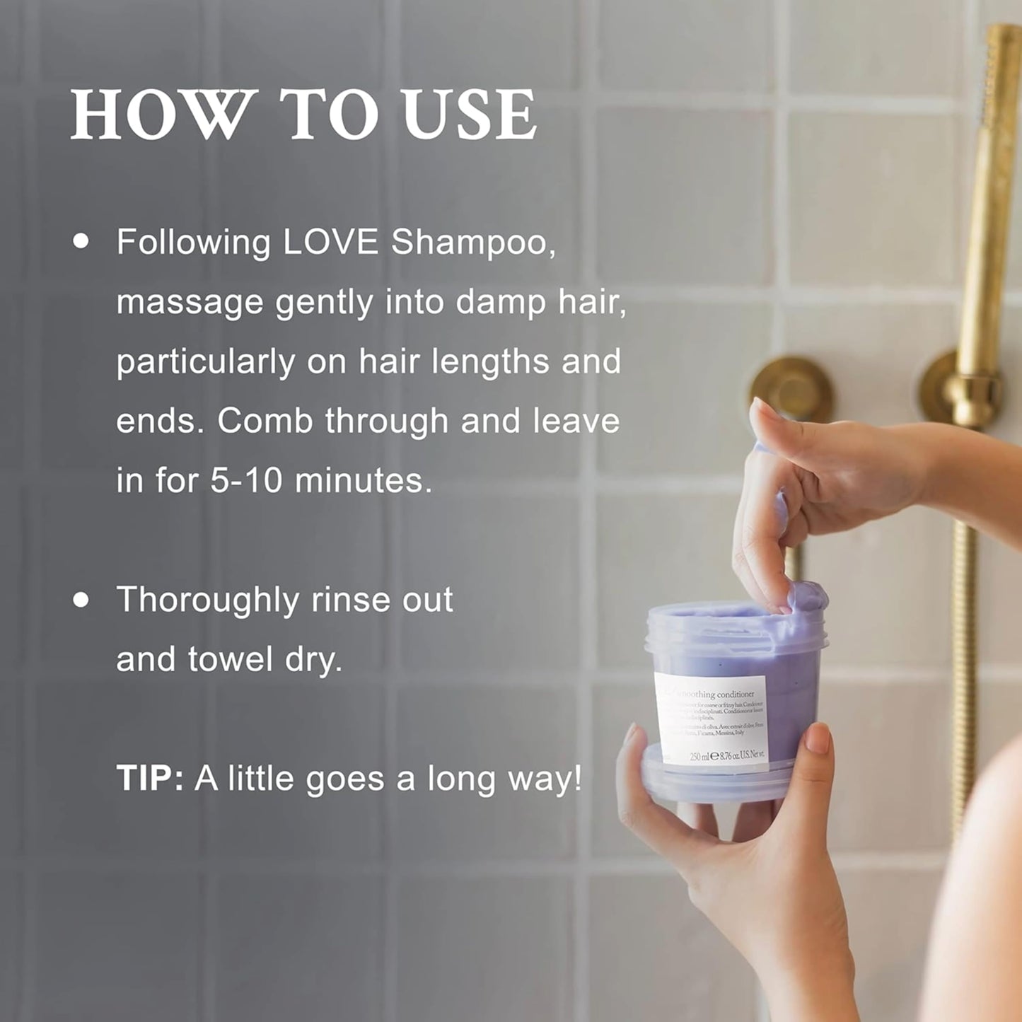 Davines LOVE Smoothing Conditioner, Taming Anti-Frizz Hydrating Action for Wavy, Unruly, Coarse Hair - Gives Controlled, Combable, Shiny, Sleek & Smooth Look with Minuta Olive Extract, 8.45 Fl Oz