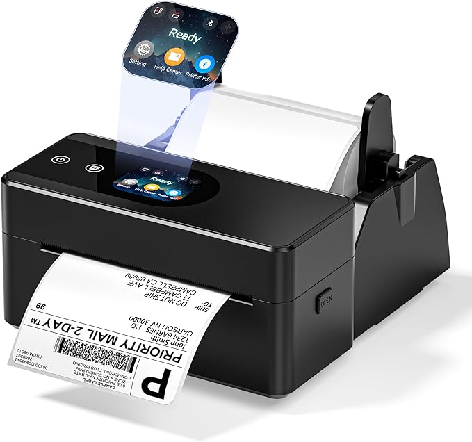 Thermal Printer with Touchscreen – Upgraded Bluetooth 4x6 Thermal Label Printer with Label Holder for Small Businesses, Compatible with Phone, PC, Tablet, Widely Used for Amazon, Shopify, Etsy, Tiktok
