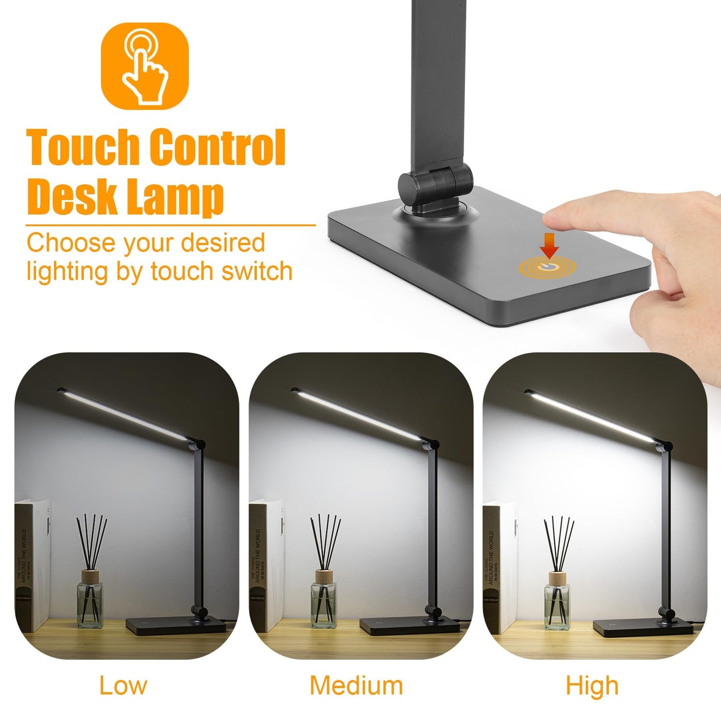 DWEPTU Rechargeable Desk Lamp LED Desk Lamps Eye-Caring Desk Lamps Dimmable Office Lamp with USB Chager Touch Control for Home Office Student Dormitory
