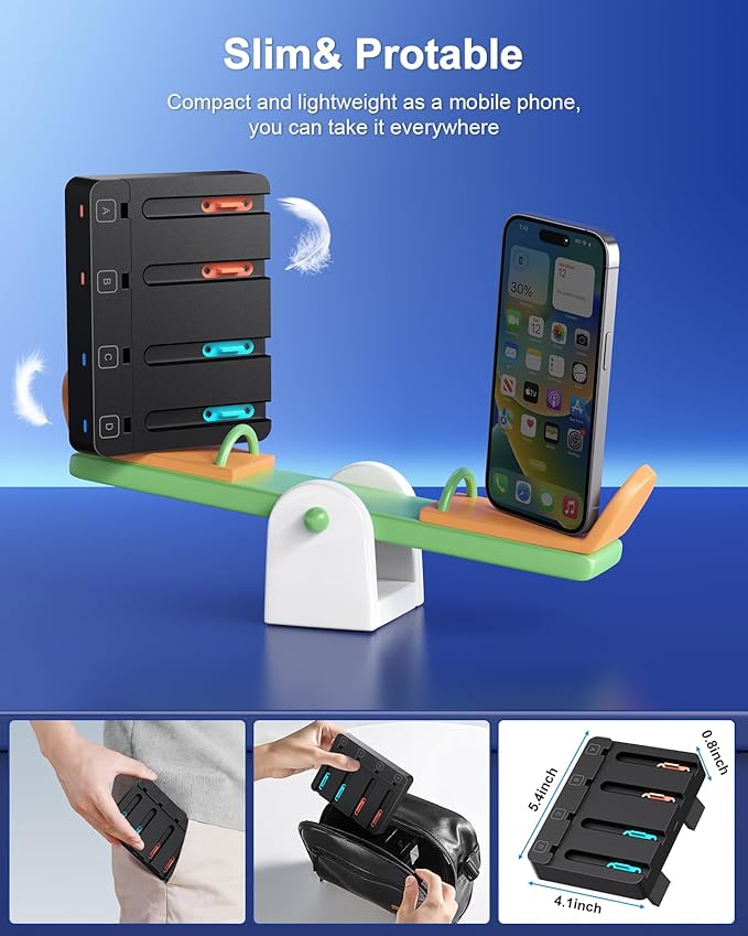 [Both for Switch 2 and 1] Controller Charger for Nintendo Switch 2 2025 and 1, Horizontal Charging Dock Station for Joy con and for Joycon 2 Accessories with Foldable Storage Stand