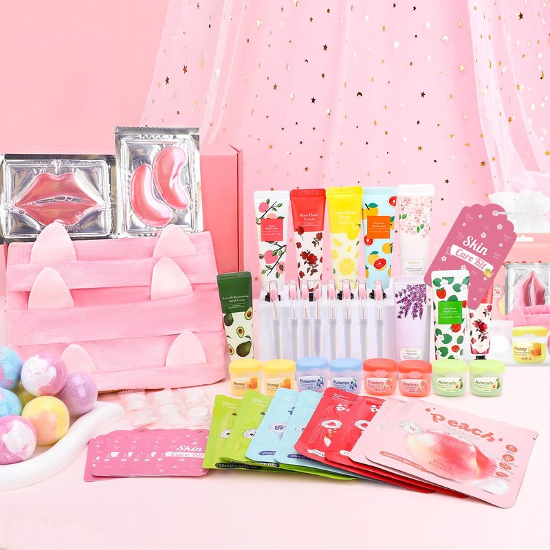 Ponhey 88 PCS Spa Party Supplies, Spa Party Favors Include Face Masks Skincare, Hand Cream, Lip Balm, Under Eye Patches, Lip Mask and Foot Bath Bombs, Spa Birthday Sleepover Party Supplies