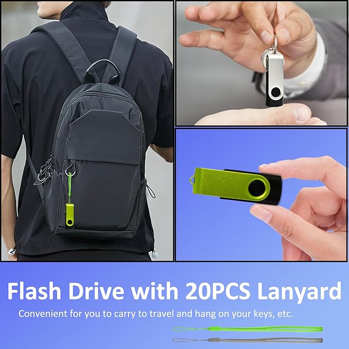 Nicepicten Thumb Drive 2GB USB Flash Drives 20 Pack 2 GB USB 2.0 Jump Drives Multipack Flash Memory Stick Zip Drive Pendrive 20Pack with 20PCS Lanyards Label (Green Sliver 2Gig)