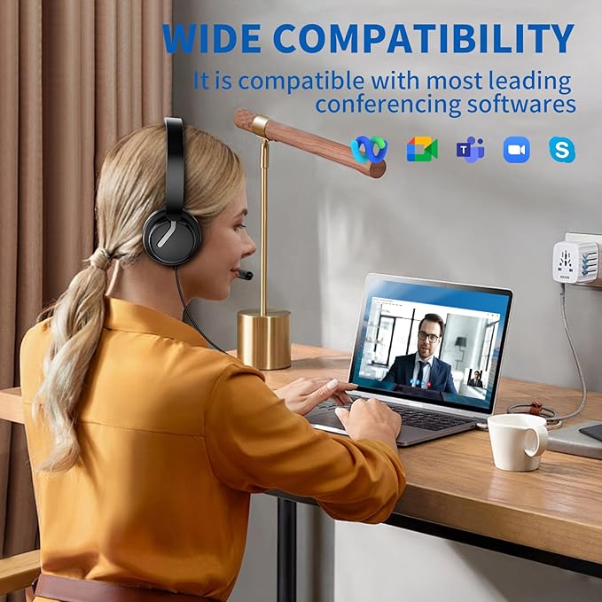 awatrue USB Headset with Microphone for PC, Computer Headset with Noise Canceling Microphone for PC Laptop, in Line Mute Controls, Wired Headset for Work from Home/Office/Call Center/Teams/Zoom