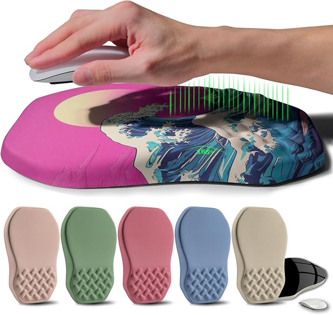 Gleamtide Ergonomic Raised Mouse Pad Wrist Support with Bilateral Slope Memory Foam Mousepad for Wrist Rest and Carpal Tunnel Pain Relief 11.8x7.9〃Twilight Waves