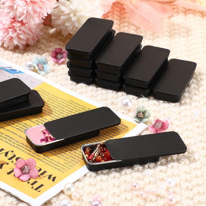 Norme 60pcs Slide Top Small Tins Containers Rectangular Cosmetics Metal Boxes Small Lip Balm Containers Metal Tins with Lids for Lip Balm Jewelry Crafts Pills(Black,1 oz)