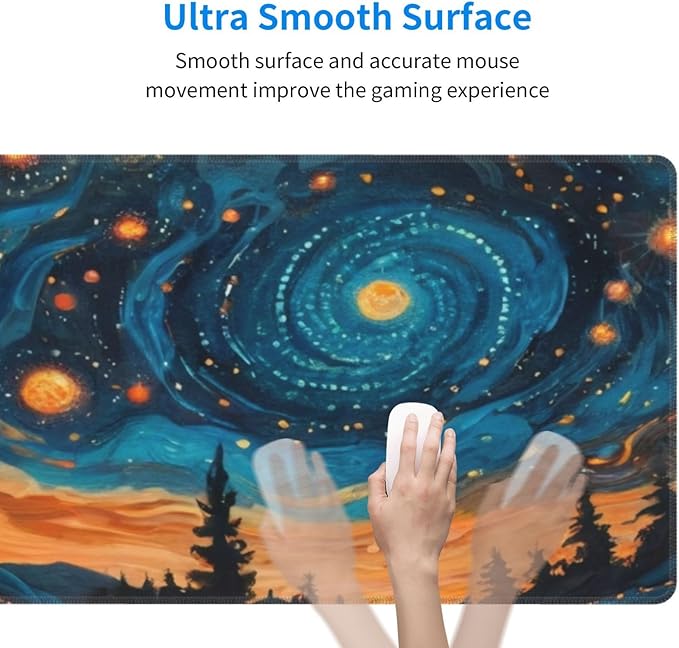 PPZCXWP Gaming Mouse Pad, Large Non-Slip Rubber Base Mousepad, Keyboard Mouse Mat, Desk Pad with Stitched Edges, 31.5x11.8inch, Abstact Sky, PPZCXWP007