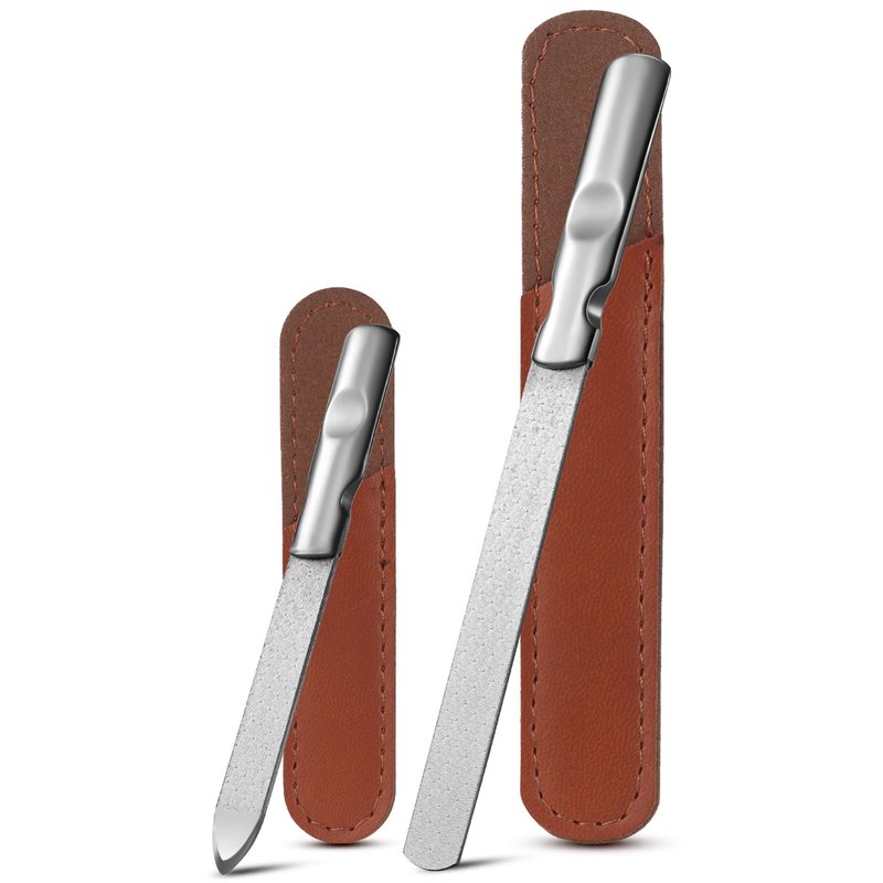 FVION Professional Metal Nail Files - 2 PCS, Double-Sided, Stainless Steel, Coarse & Fine Grit, Manicure & Pedicure Tool Set