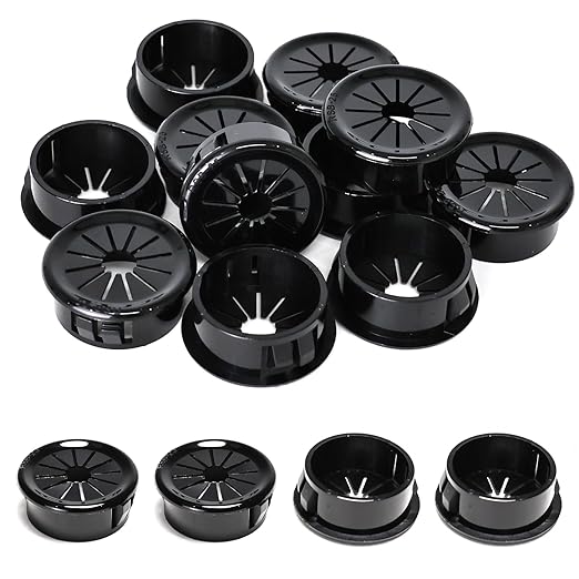 BOPOREAE 25 Pcs Cable Grommet, Snap Bushing 1" (25 mm) Mounting Diameter, Flexible Petal-Shaped Buckle Round Nylon Desk Grommet for Wires Through Countertop Cord Organizer and Protection, Black