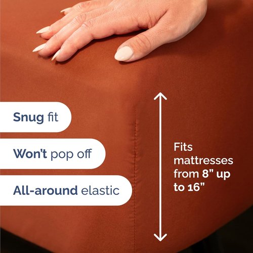 Comfy Twin Size 3-Piece Sheet Set by [Brand Name] | Breathable Cooling Bed Sheets - Luxury Hotel Quality - Deep Pockets, Soft & Wrinkle-Free - Oeko-Tex Certified - Terracotta