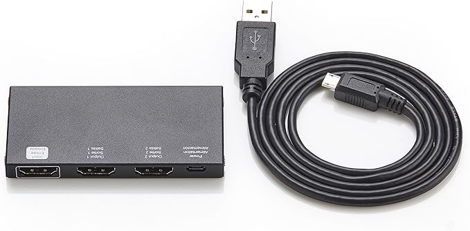 Amazon Basics HDMI Splitter 1 in 2 Out for Dual Monitors, 4K@60Hz, Mirror Only, Black