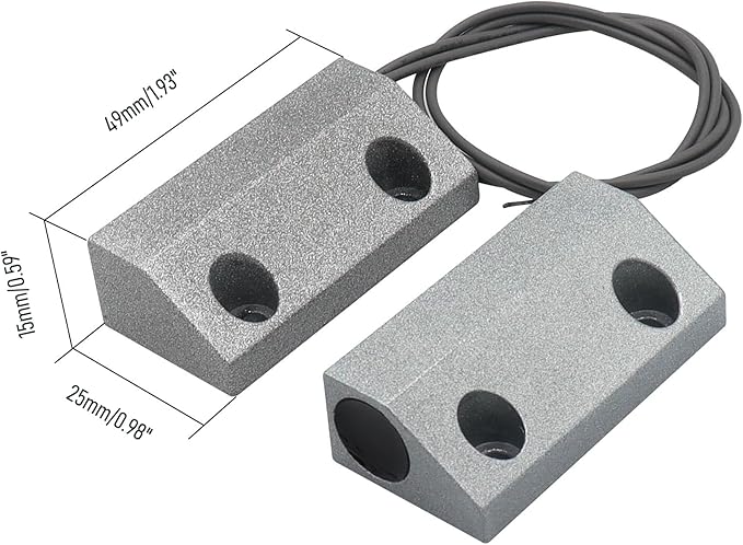 FOCMKEAS Magnetic Reed Switch Wired Surface Mount Normally Open NO Contact Sensor Alarm Magnetic Door Switch with 2 Wires, Zinc Alloy Sliver, MC-56