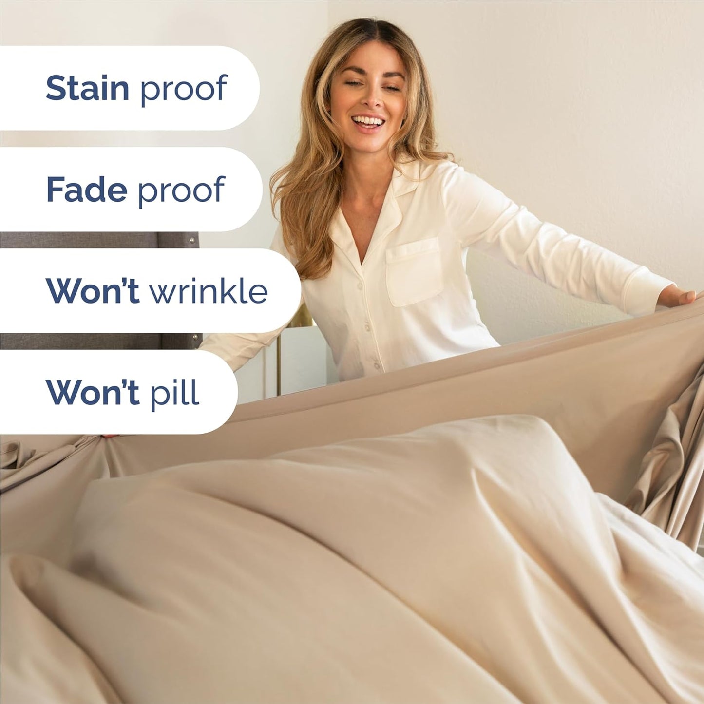 Split King Size 5-Piece Sheet Set - Comfy Cooling Bed Sheets | Luxury Oeko-Tex Bedding - Cream