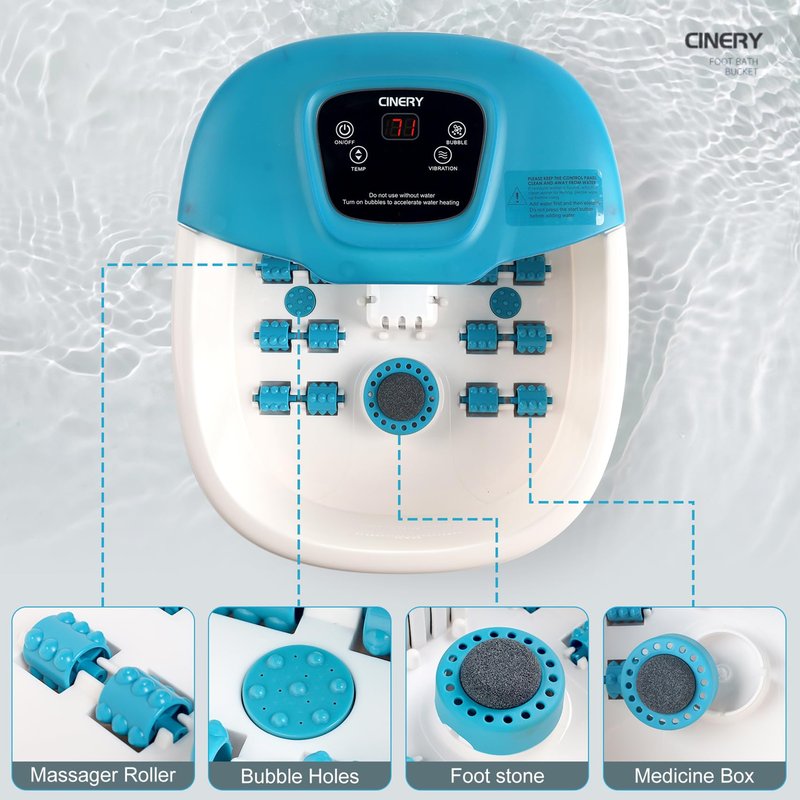 Cinery Foot Spa Bath Massager with Heat, Bubbles, Vibration and Pedicure Foot Spa with 16 Rollers for Feet Stress Relief, Foot Soaker with Mini Acupressure Massage Points & Temperature Control