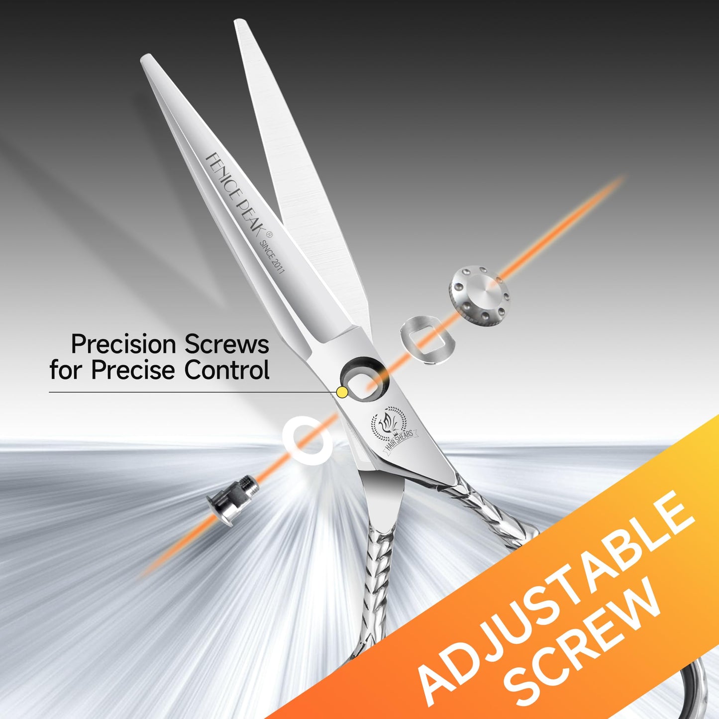 Fenice Peak Straight Hair Cutting Scissors 6.0'' Barber Haircut Shears with Sharp Razor Edge 440C Hair Scissors with Engraving Handle for Salon and Home User