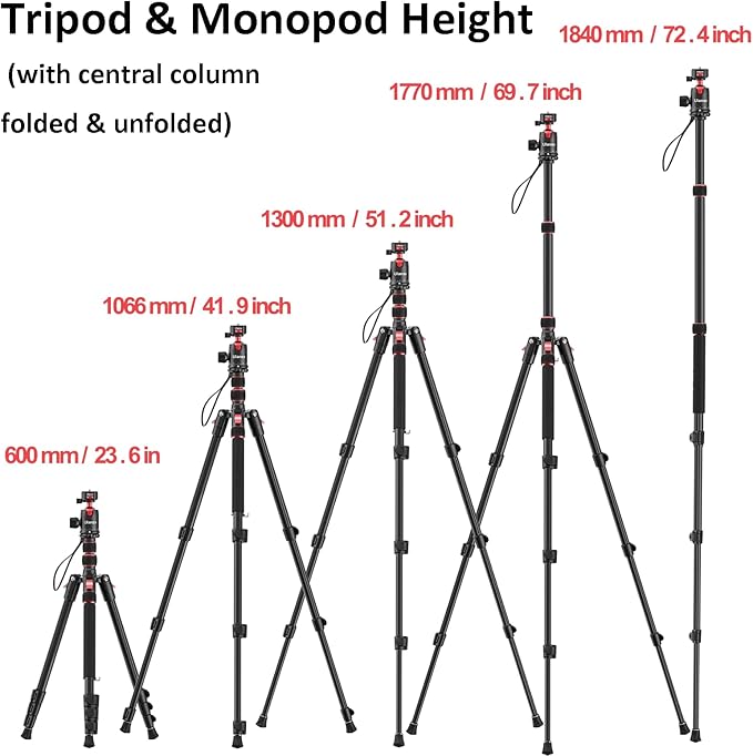 ULANZI TT31 72.4" Claw Quick Release Aluminum Camera Tripod & Monopod, Panorama 360° Ball Head Detachable w 180°Revertible Legs, Up Load 8.82lb, for Sony/Canon/Nikon/Fujifilm and More