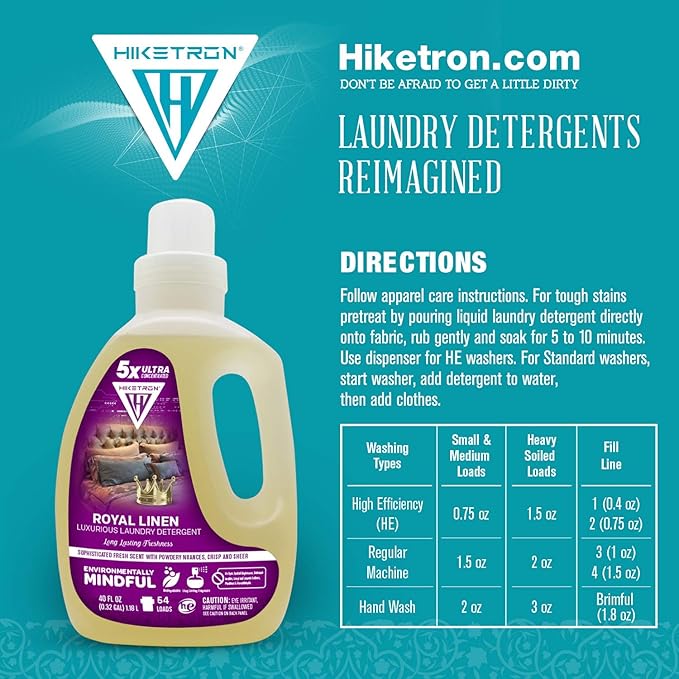 Hiketron Royal Linen Liquid Laundry Detergent, 5x Ultra Concentrated, Tough Stains Remover, Long Lasting Scent (80 Fl Oz, Pack of 2)