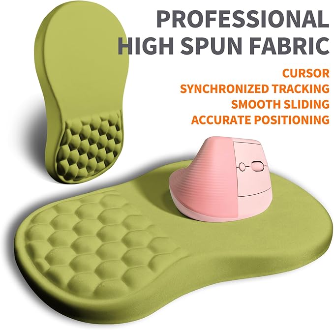 Armanza Ergonomic Joint Wrist Support Mouse Pad with Memory Foam Cushion Massage Bump, Carpal Tunnel Pain Relief Mousepad Slope Design for Wrist Rest, 11.8x7.9 in, Khaki Green