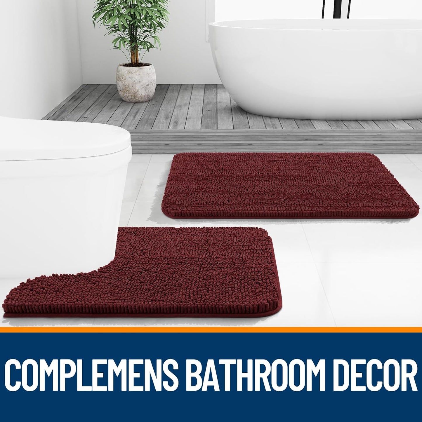 OLANLY Soft Absorbent Chenille Bath Rugs - Quick Dry, Machine Washable 24x16 | Andorra Red-Brown