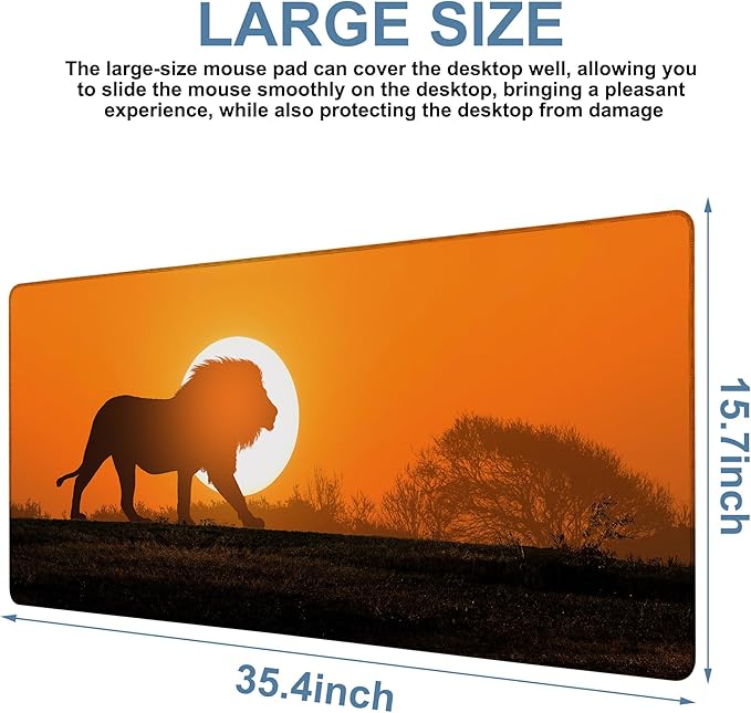 NITAHHHY Large Mouse Pad Lion Silhouette Gaming Desk Pad Computer Keyboard Non-Slip Waterproof Mouse Mat with Rubber Base and Stitched Edges Entertainment Office Writing Desk Mat 35.4 x 15.7 Inches
