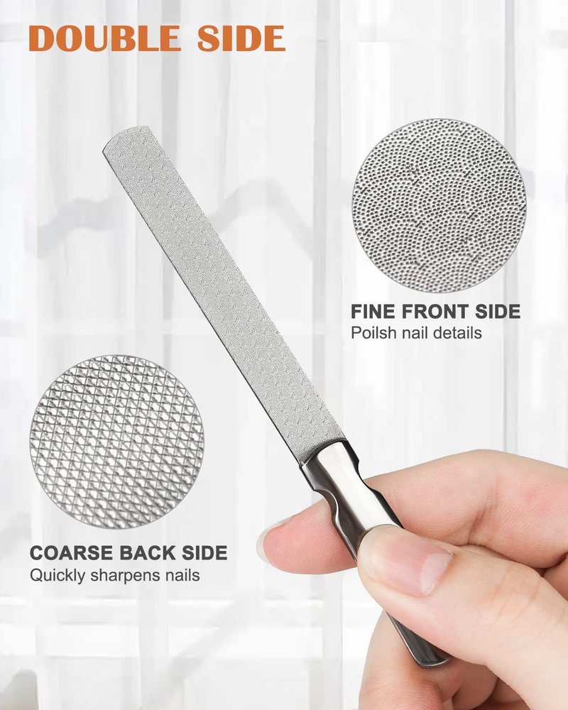 FVION Professional Metal Nail Files - 2 PCS, Double-Sided, Stainless Steel, Coarse & Fine Grit, Manicure & Pedicure Tool Set