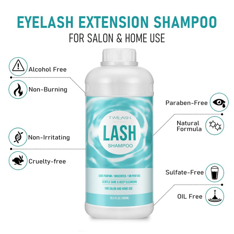 600ml Lash Shampoo Bulk, Eyelash Cleanser for Extensions, Safe Makeup Remover, Non-irritating or Burning Formula Eyelid Foaming Cleanser Best for Professional Salon and Home Use (Unscented)