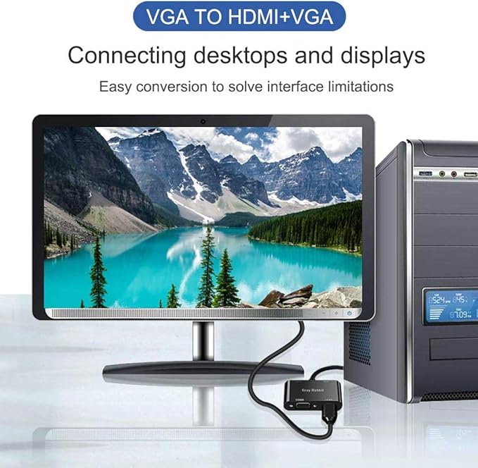 LOKEKE VGA to HDMI VGA, VGA to HDMI VGA Adapter with Audio Cable and USB Cable for Computer, Desktop, Laptop, PC, Monitor, Projector, HDTV