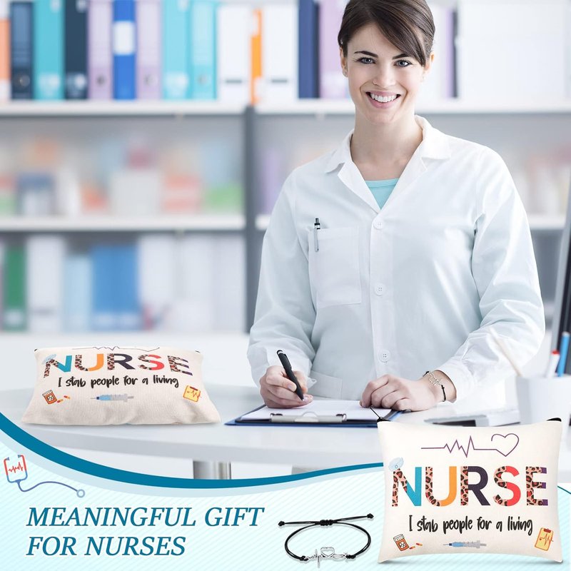 Nurse Appreciation Gift Set - 32 Pcs Canvas Makeup Bags & Blessing Card Bracelets | Perfect for Nurse Week & Christmas