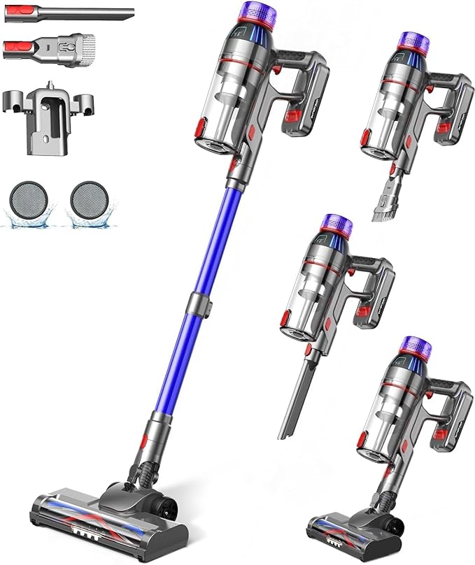 Cuzmok Cordless Stick Vacuum Cleaner for Home: Power Suction Vacuum Tangle-Free Lightweight Design & 2600mAh Detachable Battery Up to 50mins Runtime for Pet Hair Carpet Hardwood Floor