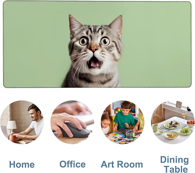 NITAHHHY Large Mouse Pad A Surprised Cat Gaming Desk Pad Computer Keyboard Non-Slip Waterproof Mouse Mat with Rubber Base and Stitched Edges Entertainment Office Writing Desk Mat 35.4 x 15.7 Inches