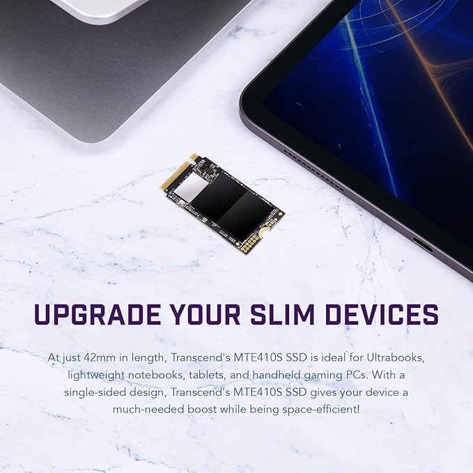 Transcend 512GB M.2 2242 SSD MTE410S, PCIe Gen4x4 NVMe, Single-Sided Upgrade for Lenovo Legion Go, Steam Deck (with Adapter), Yoga Gen 6, Ultrabooks & Mini PCs (TS512GMTE410S)