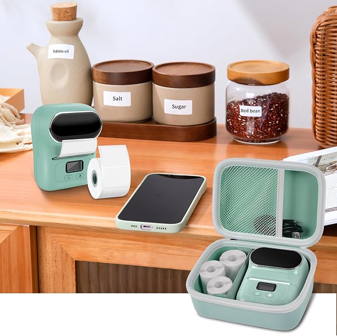 Boobowl Case Compatible with Phomemo M110 Label Maker - Portable Mini Bluetooth Thermal Label Maker Carrying Storage Bag for Printer Labels, USB Cable and Accessories Black (Box Only) - Green